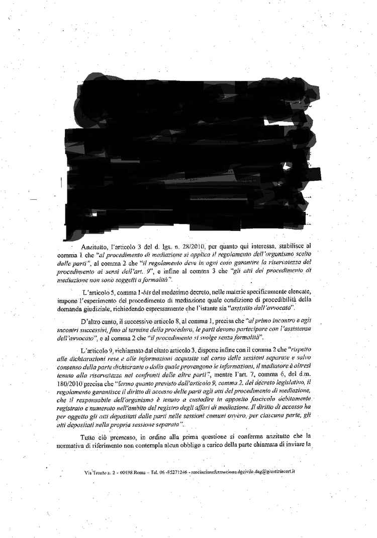 Istanza Avvocato Viviana Fiorella Liuzzi Ministero della Giustizia Organismo Mediazione- Mediazione obbligatoria Accesso agli atti