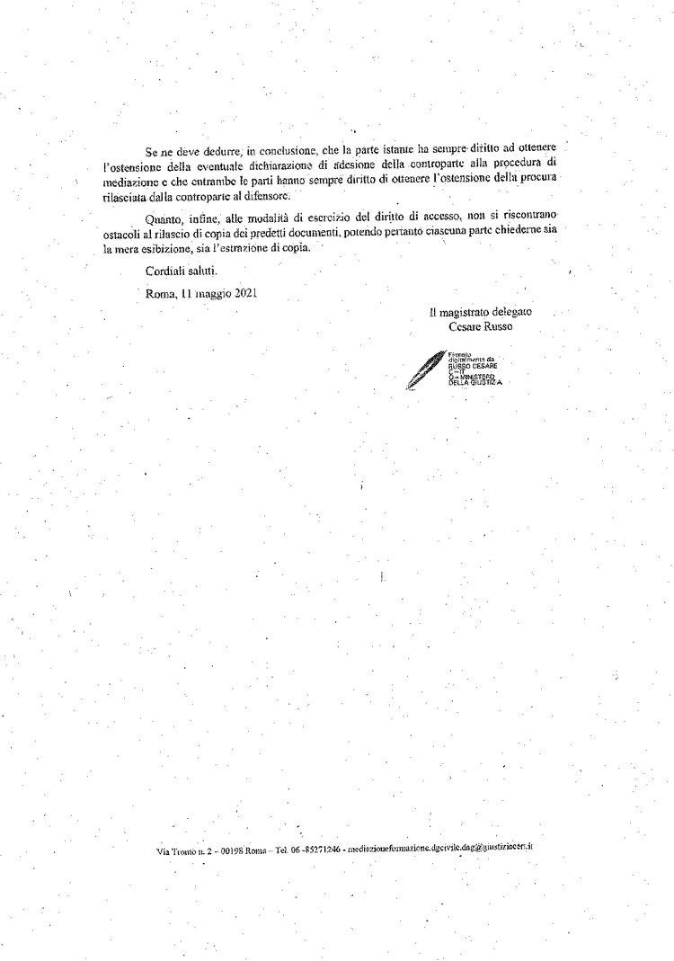 Istanza Avvocato Viviana Fiorella Liuzzi Ministero della Giustizia Organismo Mediazione- Mediazione obbligatoria