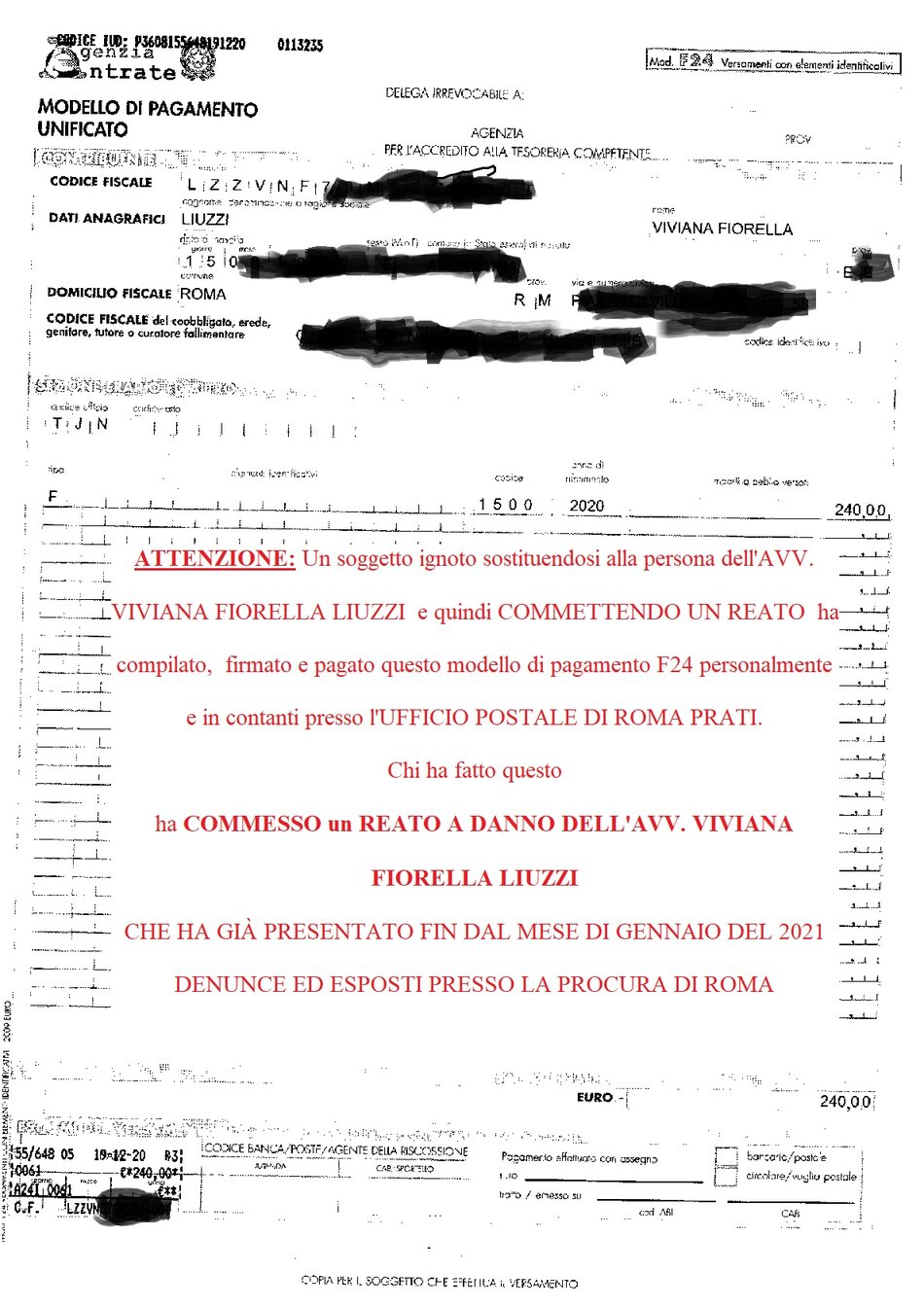 Comunicazione, segnalazione, denuncia dell'avvocato Vivi